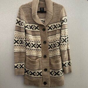Sansara Wool Blend Fair Isle Chunky Knit Nordic Sweater Cardigan Sz S